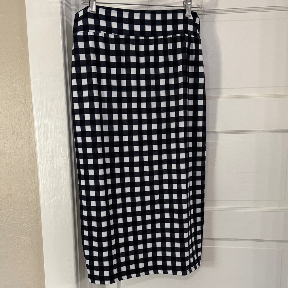 Nuggles Black White Stretch Checkered Midi Skirt Sz Medium Like New